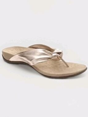 NEW Vionic Pippa Knotted Strap Thongs Flip Flops Leather Sandals Rose Gold Sz 8